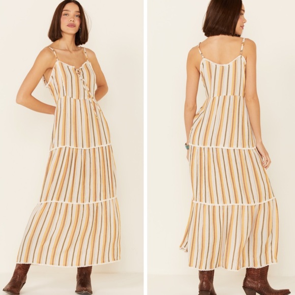Yellow Striped Crochet Tiered Maxi Dress - Picture 5 of 6